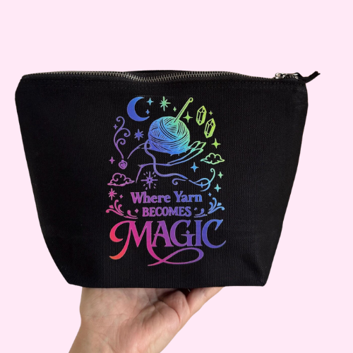 Where Yarn Becomes Magic Black Zipped Project Bag