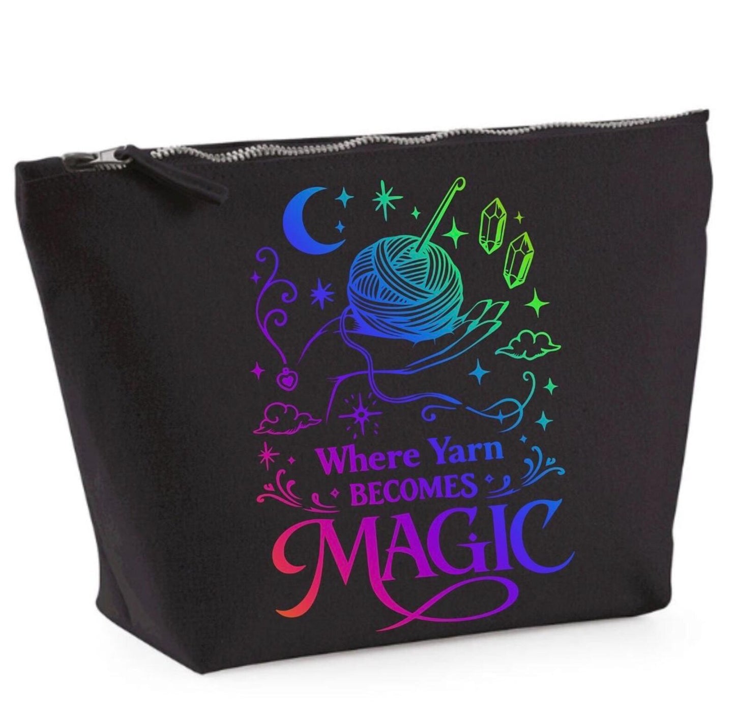Where Yarn Becomes Magic Black Zipped Project Bag