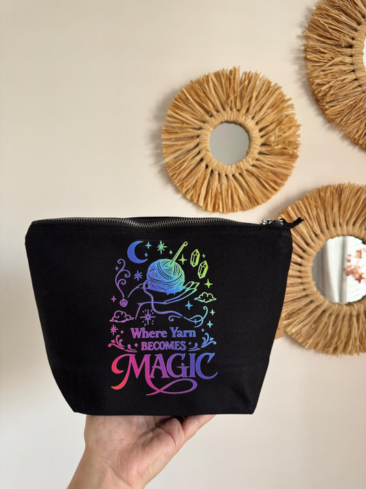 Where Yarn Becomes Magic Black Zipped Project Bag