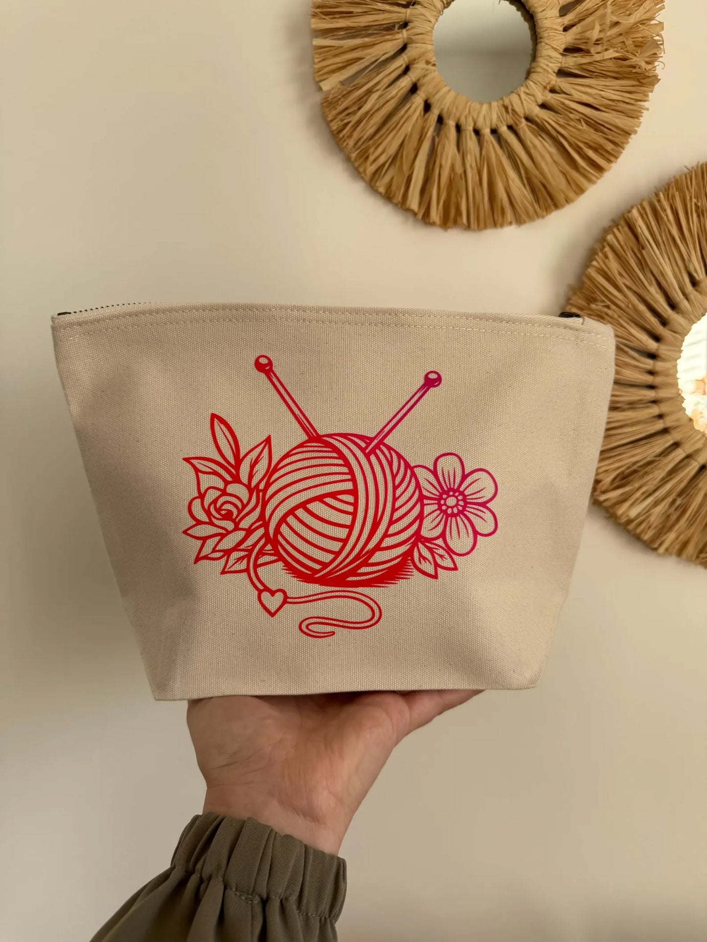 Floral Knit Zipped Project Bag